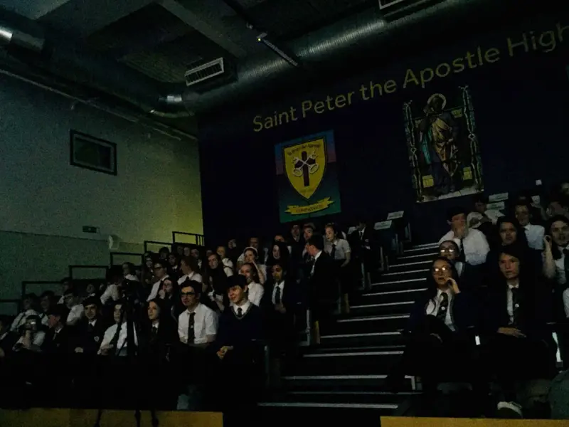 A lecture theatre of school pupils