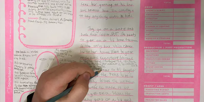 a child filling in a worksheet